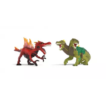 Rotaļlietu figūriņu komplekts Schleich Eldrador Creatures Uguns dinozaurs pret Džungļu ķirzaku, modelis 70834