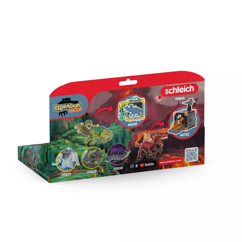 Rotaļlietu figūriņu komplekts Schleich Eldrador Creatures Uguns dinozaurs pret Džungļu ķirzaku, modelis 70834