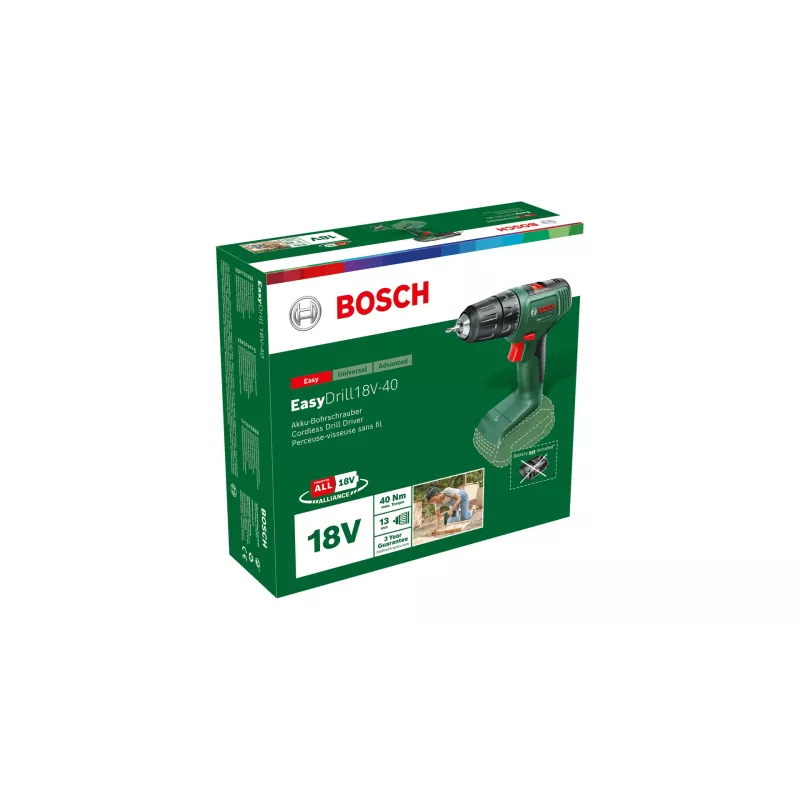 Bosch EasyDrill 18V-40 1630 RPM Keyless 1.3 kg Melns, zaļa