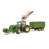 Traktors BRUDER John Deere 7R 350 ar priekšējo iekrāvēju un tandēmas piekabi ar apgāšanās funkciju, plastmasa, vecumam 3+