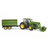 Traktors BRUDER John Deere 7R 350 ar priekšējo iekrāvēju un tandēmas piekabi ar apgāšanās funkciju, plastmasa, vecumam 3+