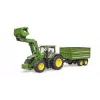 Traktors BRUDER John Deere 7R 350 ar priekšējo iekrāvēju un tandēmas piekabi ar apgāšanās funkciju, plastmasa, vecumam 3+
