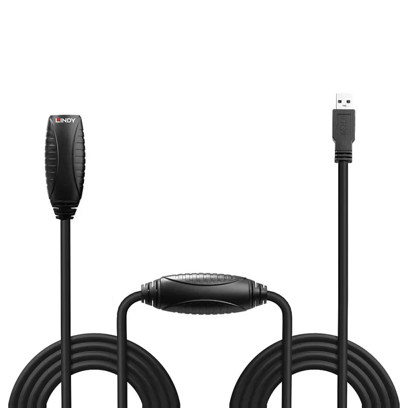 Lindy 10m USB 3.0 Active Extension, 10 m, USB A, USB A, USB 3.2 Gen 1 (3.1 Gen 1), 5 Gbit/s, melns