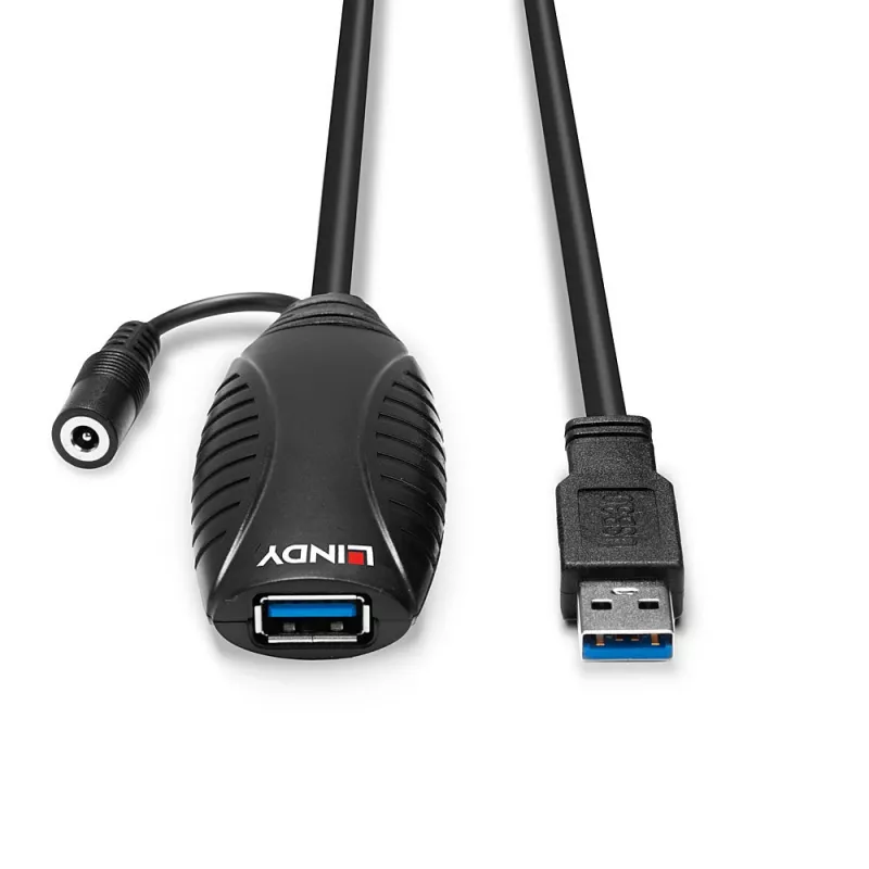 Lindy 10m USB 3.0 Active Extension, 10 m, USB A, USB A, USB 3.2 Gen 1 (3.1 Gen 1), 5 Gbit/s, melns