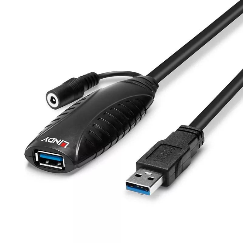 Lindy 10m USB 3.0 Active Extension, 10 m, USB A, USB A, USB 3.2 Gen 1 (3.1 Gen 1), 5 Gbit/s, melns