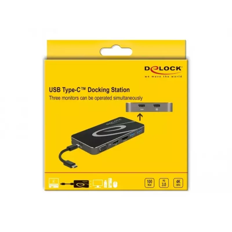Dokstacija DeLOCK USB Type-C 3.2 4K HDMI DP 1080p VGA USB centrmezgls PD 3.0