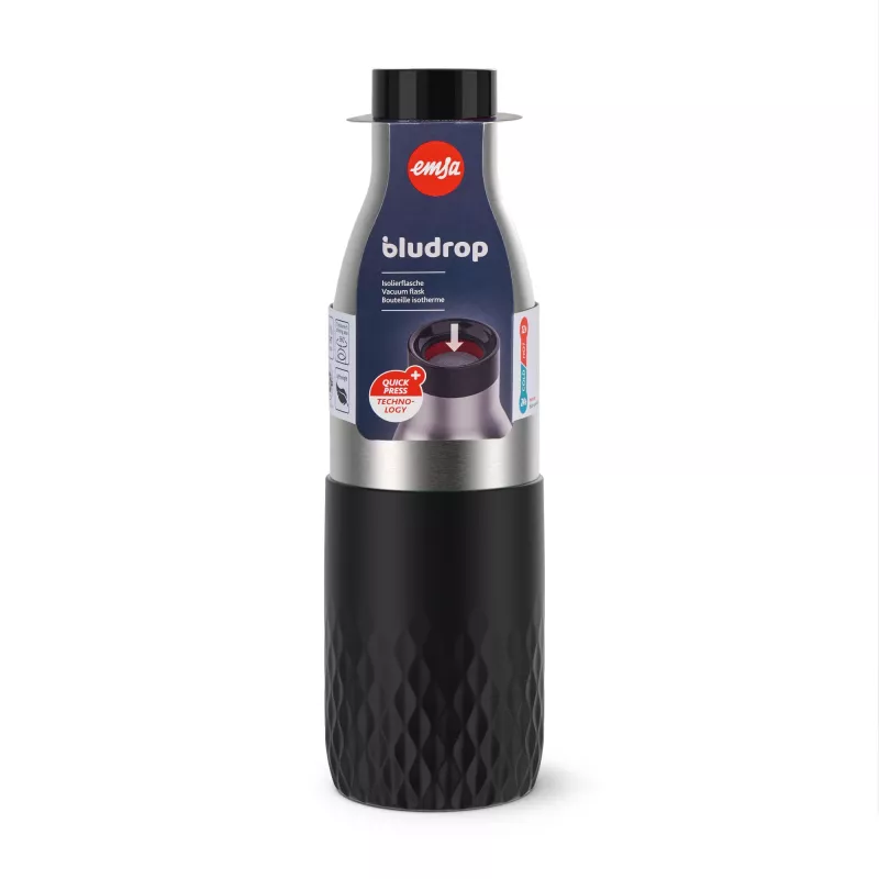 EMSA Bludrop Sleeve N3111100 dzeramā pudele ikdienas lietošanai 700 ml nerūsējošais tērauds melna, nerūsējošais tērauds