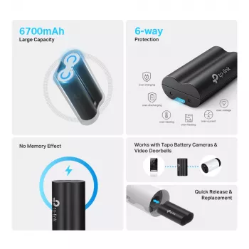 TP-Link Tapo Battery Pack, Baterija, Universāls, TP-Link, Melns, Tapo C420, Tapo C400, Tapo D230, Litijs
