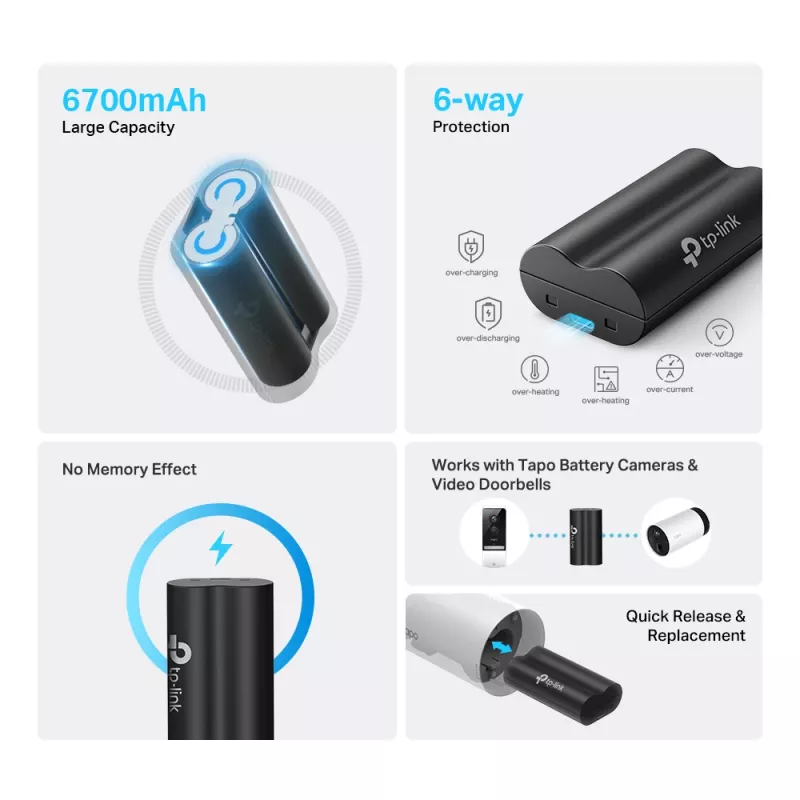 TP-Link Tapo Battery Pack, Baterija, Universāls, TP-Link, Melns, Tapo C420, Tapo C400, Tapo D230, Litijs