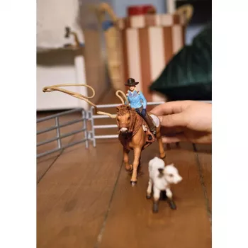 schleich Rotaļa ar komandu virvēšanā – kovbojmeitene, 3 gadi, daudzkrāsains