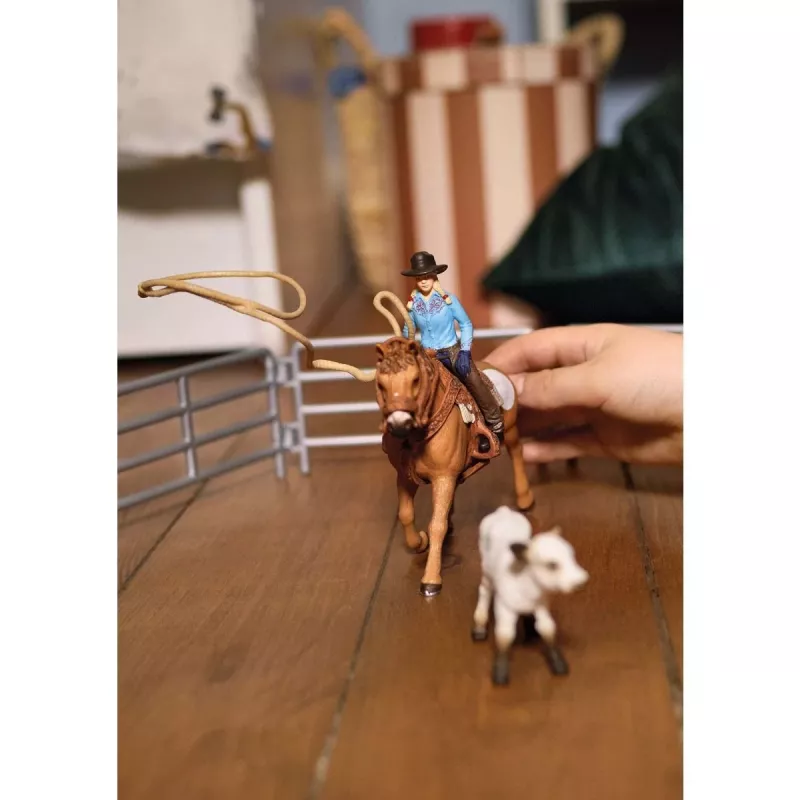 schleich Rotaļa ar komandu virvēšanā – kovbojmeitene, 3 gadi, daudzkrāsains