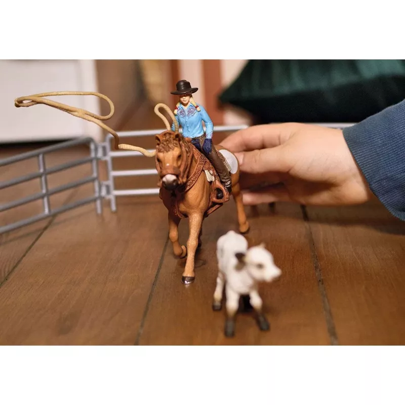 schleich Rotaļa ar komandu virvēšanā – kovbojmeitene, 3 gadi, daudzkrāsains