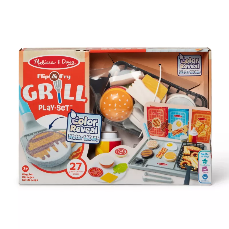 Melissa & Doug Flip & Fry Grill rotaļu komplekts ar Water WOW krāsu mainošu rotaļu ēdienu, pirmsskolas rotaļlieta, vecumam no 3 gadiem