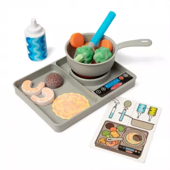 Melissa & Doug Simmer & Stir Stovetop Play Set ar Water WOW! Krāsu atklāšanas rotaļu ēdienu pirmsskolas rotaļlieta vecumam no 3 gadiem