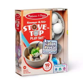 Melissa & Doug Simmer & Stir Stovetop Play Set ar Water WOW! Krāsu atklāšanas rotaļu ēdienu pirmsskolas rotaļlieta vecumam no 3 gadiem