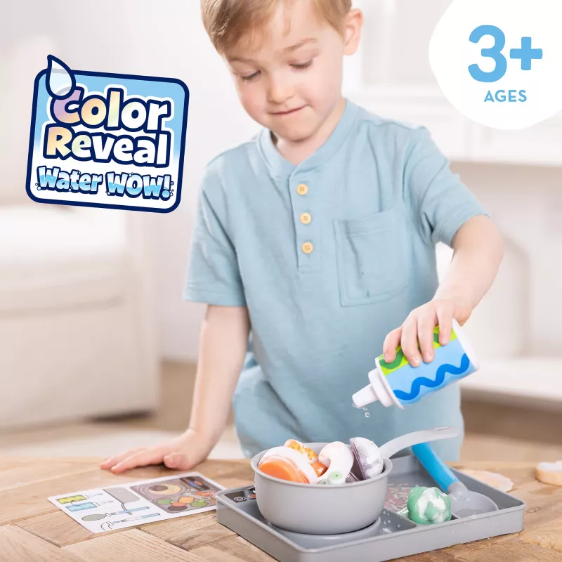 Melissa & Doug Simmer & Stir Stovetop Play Set ar Water WOW! Krāsu atklāšanas rotaļu ēdienu pirmsskolas rotaļlieta vecumam no 3 gadiem
