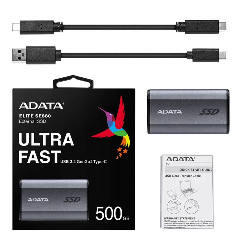 ADATA SE880 500 GB USB Type-C 3.2 Gen 2 (3.1 Gen 2) Wi-Fi pelēks