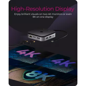 ICY BOX 7-in-1 USB4® DockingStation ar dubulto video izeju, Vadu, USB4, 60 W, 3,5 mm, 10,100,1000 Mbit/s, Antracīta