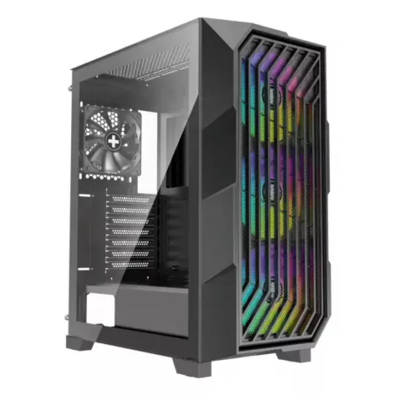 PC Midi Tower korpuss XILENCE Performance A+ BREEZE II — melns, rūdīts stikls, atbalsta ATX/Micro‑ATX/Mini‑ITX, 3x140 mm priekšā, 1x120 mm aizmugurē