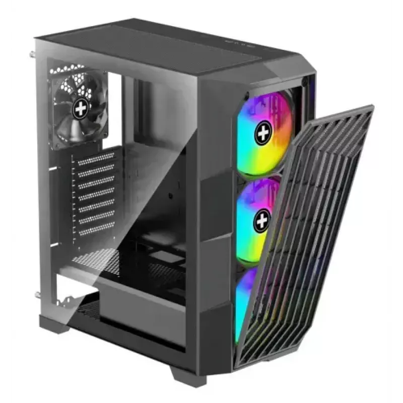 PC Midi Tower korpuss XILENCE Performance A+ BREEZE II — melns, rūdīts stikls, atbalsta ATX/Micro‑ATX/Mini‑ITX, 3x140 mm priekšā, 1x120 mm aizmugurē