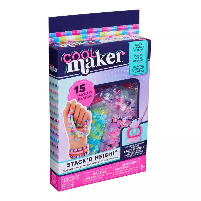 Bērnu rotaslietu aproču izgatavošanas komplekts Cool Maker Stack’d Heishi paplašināšanas paka 1300 krelles 15 aprocēm