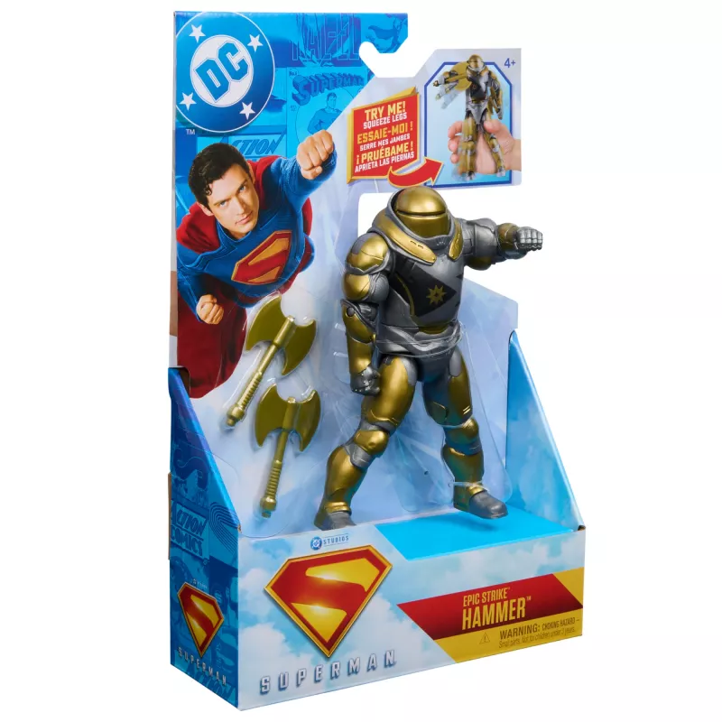 Action Figure Superman Hammer of Boravia 6-inch, filmas stils, ietver 2 aksesuārus, zelta/pelēkā krāsā