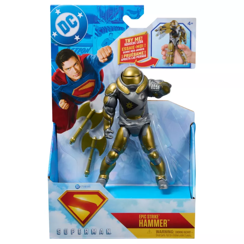 Action Figure Superman Hammer of Boravia 6-inch, filmas stils, ietver 2 aksesuārus, zelta/pelēkā krāsā