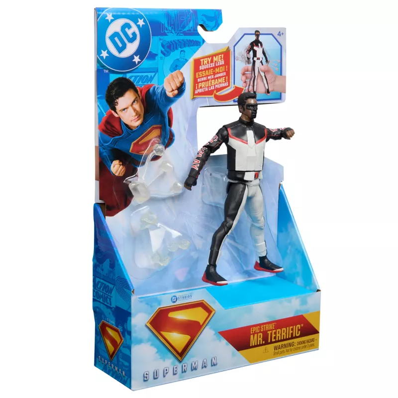 DC Comics, SUPERMAN, Mr. Terrific, Epic Strike Action Figure, 15 cm gara, autentisks filmas stils, 2 piederumi, rotaļlietas zēniem un meitenēm no 4 gadu vecuma