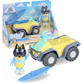 Moose Toys Bluey S9 figūriņas un transportlīdzekļa komplekts Pludmales kvadracikls ar Bandit