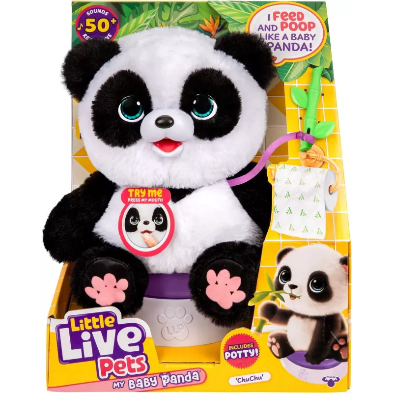 Moose Toys Little Live Pets My Baby Panda Chuchu, rotaļlietu panda, 4 gadi, interaktīva, skanoša, AA