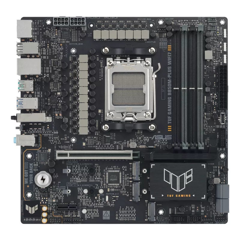Mātesplate ASUS TUF GAMING B850M-PLUS WIFI7 micro ATX, AMD B850, Socket AM5, DDR5, 4 DIMM, 256GB, Wi‑Fi 7, 2.5Gb LAN