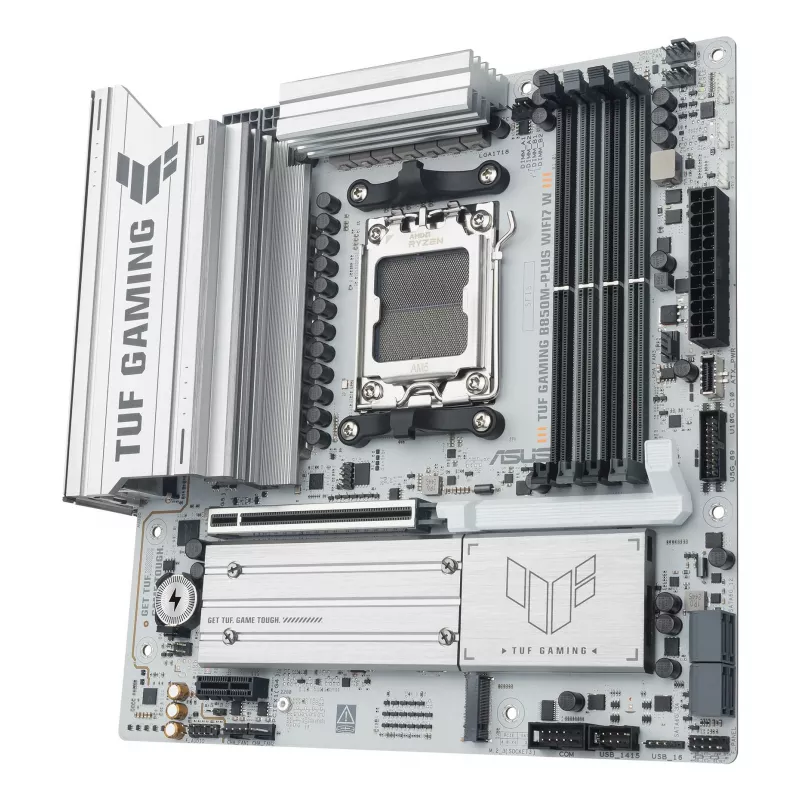 Mātesplate ASUS TUF GAMING B850M-PLUS WIFI7 W, AMD B850, Socket AM5, micro ATX, DDR5, 4×DIMM, līdz 256 GB, Wi‑Fi 7, 2.5Gb Ethernet