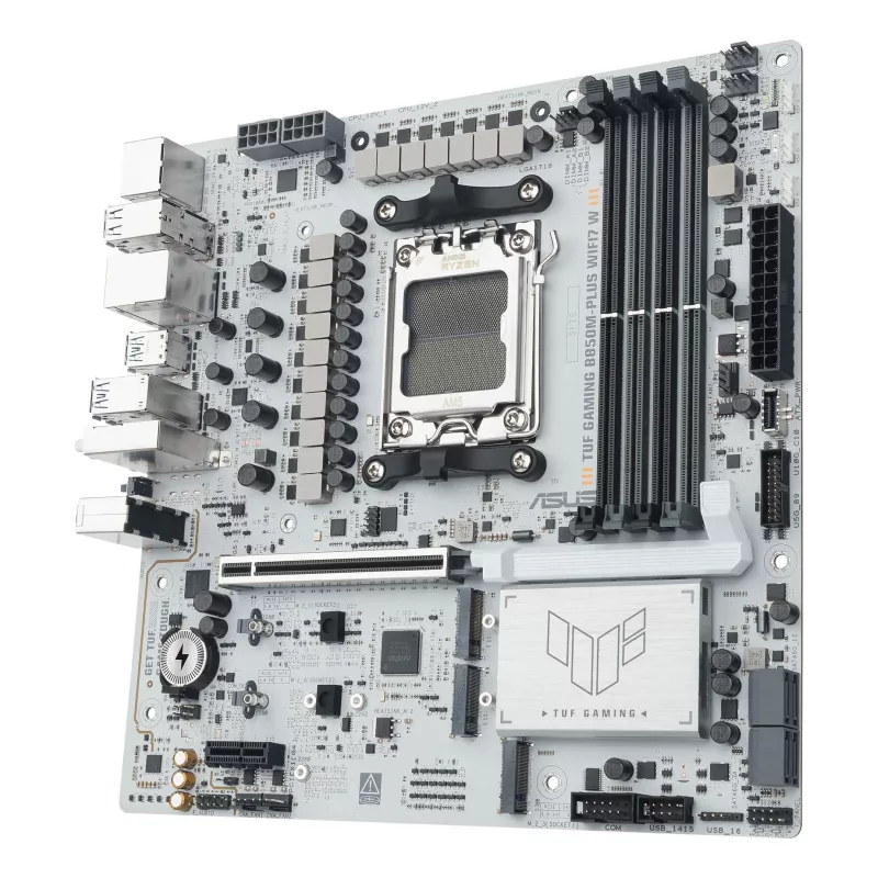 Mātesplate ASUS TUF GAMING B850M-PLUS WIFI7 W, AMD B850, Socket AM5, micro ATX, DDR5, 4×DIMM, līdz 256 GB, Wi‑Fi 7, 2.5Gb Ethernet