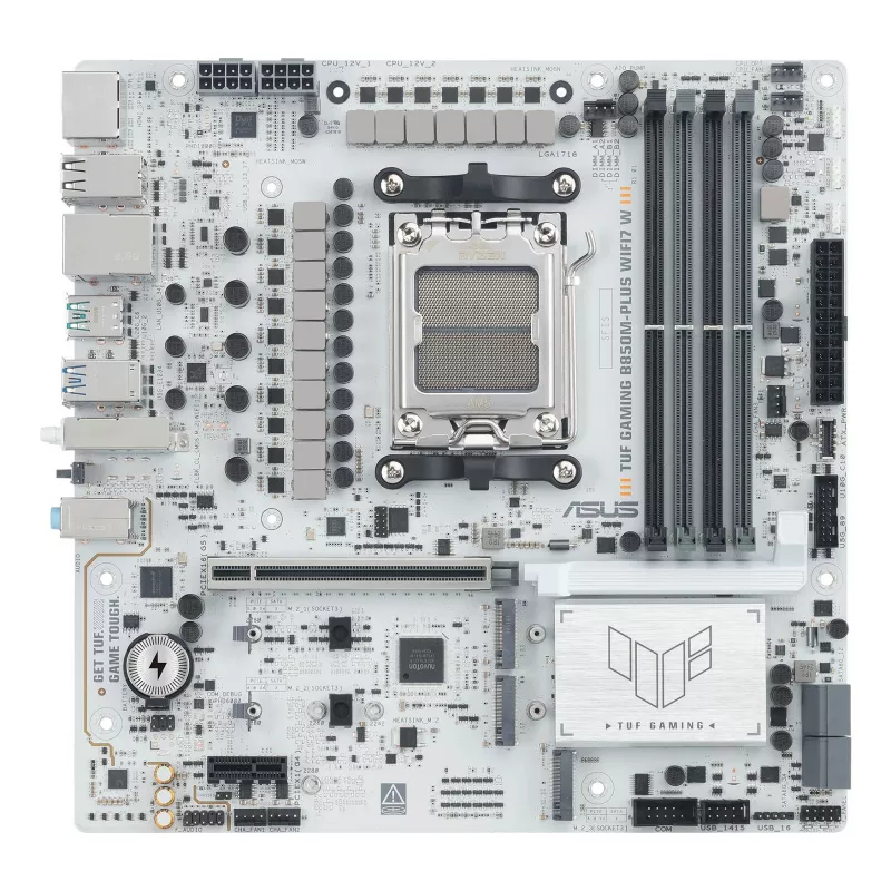 Mātesplate ASUS TUF GAMING B850M-PLUS WIFI7 W, AMD B850, Socket AM5, micro ATX, DDR5, 4×DIMM, līdz 256 GB, Wi‑Fi 7, 2.5Gb Ethernet