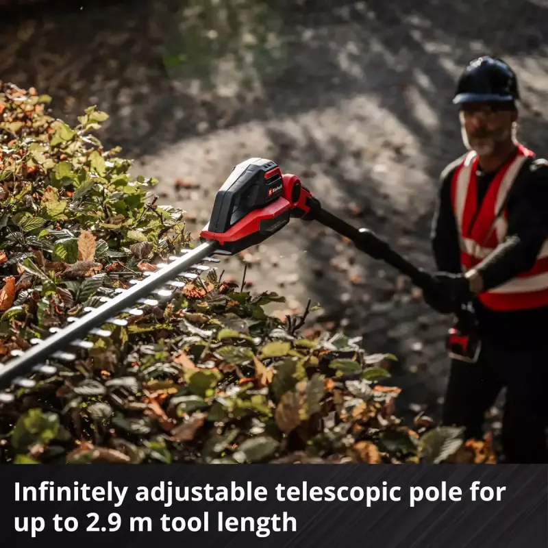 Bezvada teleskopiskās dzīvžoga šķēres EINHELL GP-HH 18/50 Li T BL-Solo — 18 V, 50 cm griešanas sliedes, teleskopiska sniedzamība