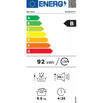 Siemens iQ700 WQ46B2D41 veļas žāvētājs Brīvi stāvošs Ar priekšējo ielādi 9 kg Balts