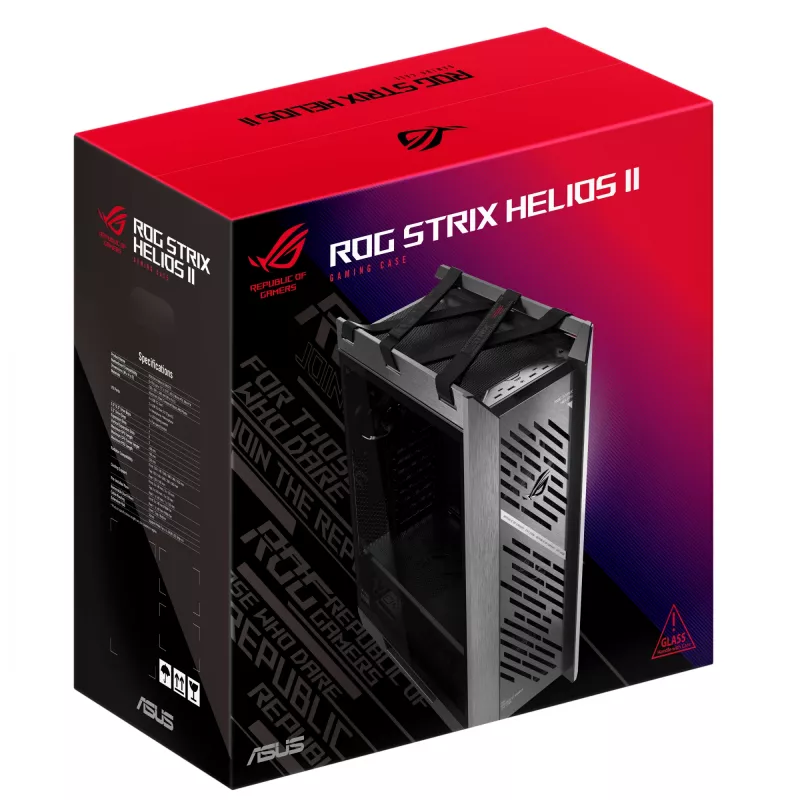 PC korpuss ASUS ROG Strix Helios II Midi Tower — ATX/Midi Tower, rūdīts stikls, 420mm GPU, 3x140mm priekšējie ventilatori, USB-C