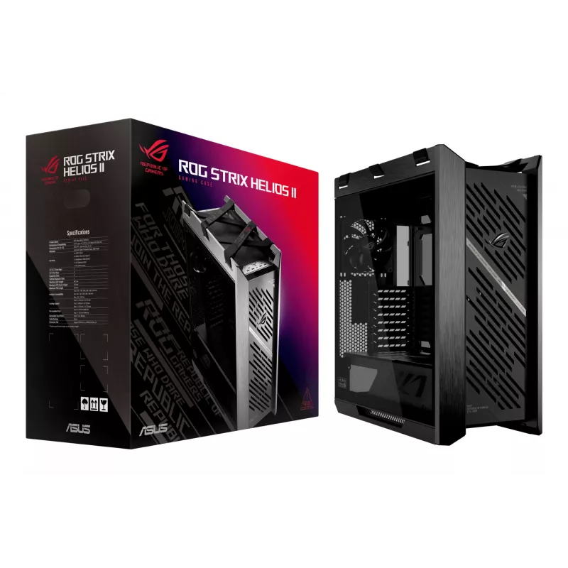 PC korpuss ASUS ROG Strix Helios II Midi Tower — ATX/Midi Tower, rūdīts stikls, 420mm GPU, 3x140mm priekšējie ventilatori, USB-C