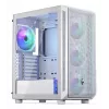 PC Midi Tower korpuss ENDORFY ARX 500 ARGB balta — rūdīts stikls, atbalsta ATX/Micro-ATX/Mini-ITX, 3x140mm priekšā + 1x140mm aizmugurē, 1×3,5 collu + 6×2,5 collu nodalījumi