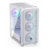 PC Midi Tower korpuss ENDORFY ARX 500 ARGB balta — rūdīts stikls, atbalsta ATX/Micro-ATX/Mini-ITX, 3x140mm priekšā + 1x140mm aizmugurē, 1×3,5 collu + 6×2,5 collu nodalījumi