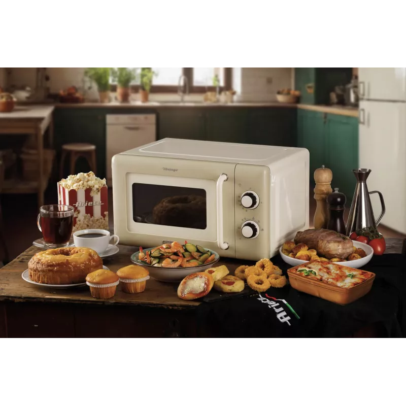 Ariete Vintage Line 3960 Vintage mikroviļņu krāsns, 800W, tilpums 20L, 3 funkcijas, 5 gatavošanas līmeņi, taimeris, smilškrāsas