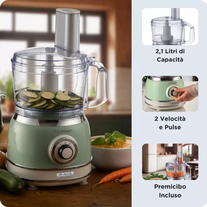 Virtuves kombains ARIETE Vintage Line 1781/04 — 1000 W, 2,1 L, zaļš