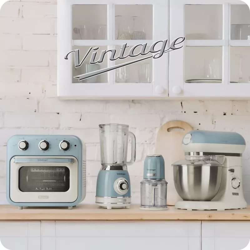 Virtuves kombains ARIETE Vintage Line 1781/05 — 1000 W, 2,1 L bļoda, rotācijas vadība, nerūsējošā tērauda asmens, zils