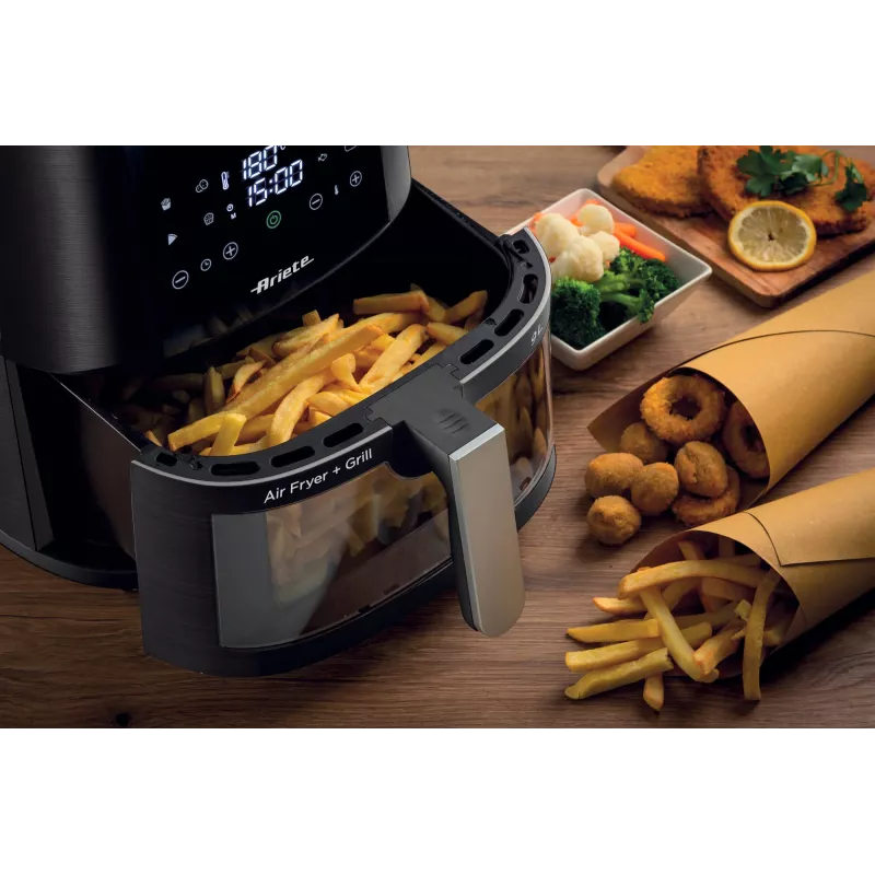 Ariete 4630 Karstā gaisa fritieris 9L, 1300W, Tilpums 9L, Gatavošanas tilpums 2.5kg, 8 iepriekš iestatītas programmas, Temperatūra līdz 200°, Caurspīdīgs grozs gatavošanas kontrolei, Melns