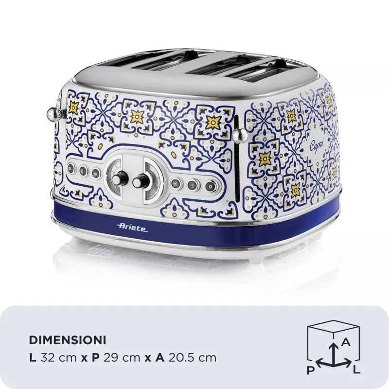 Tosteris ARIETE Capri 4 šķēlēm, 1630 W, balts/daudzkrāsains