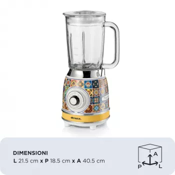 Ariete 583 Positano blenderis ar 1,5 litru stikla kannu, 4 nerūsējošā tērauda asmeņiem, 4 ātrumiem + impulsa režīms, 1000 W