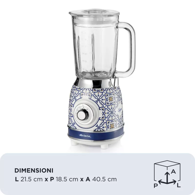 Ariete 583 Capri blenderis ar 1,5 litru stikla trauku, 4 nerūsējošā tērauda asmeņiem, 4 ātrumiem + pulsa funkcija, 1000 W