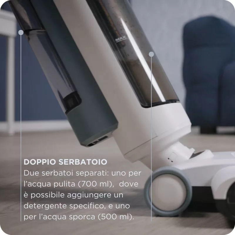 Ariete 2483 Aqua Force Wash & Vacuum, viedais putekļsūcējs, bezvadu grīdas tīrītājs, bezvadu, sūc un tīra, mājdzīvnieku mati, sausie un slapjie netīrumi, 700 ml tilpums, komplektā iekļauti piederumi