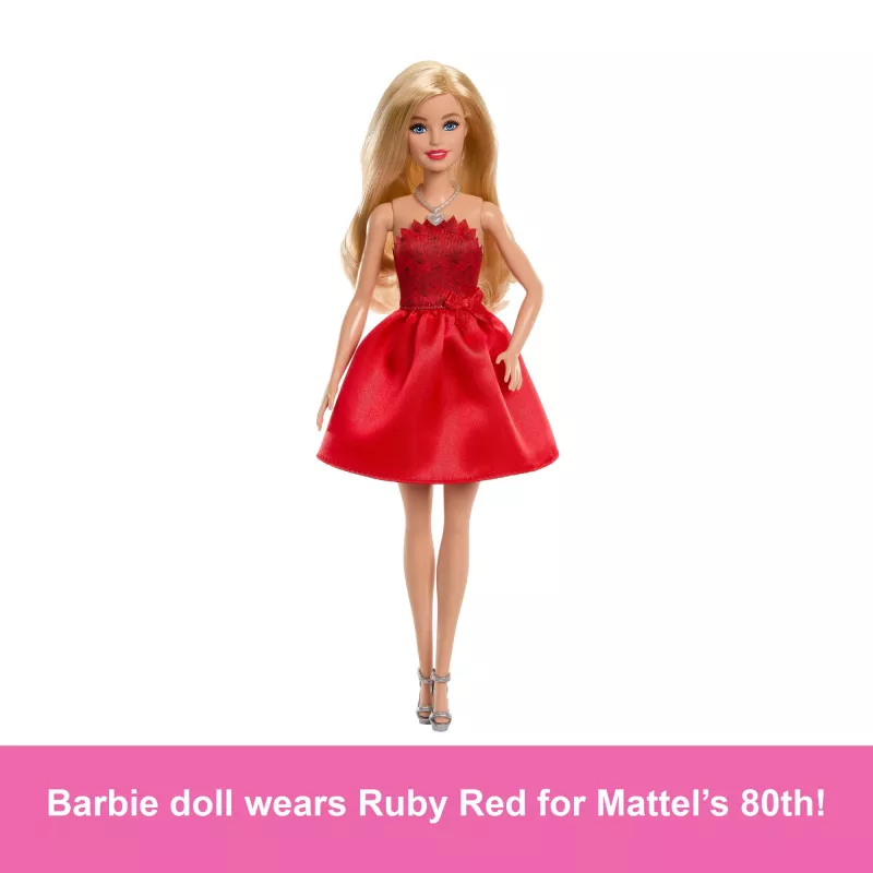 Barbie Mattel 80. gadadienas rubīnsarkanā svinību modes lelle ar sarkanu tērpu un aksesuāriem