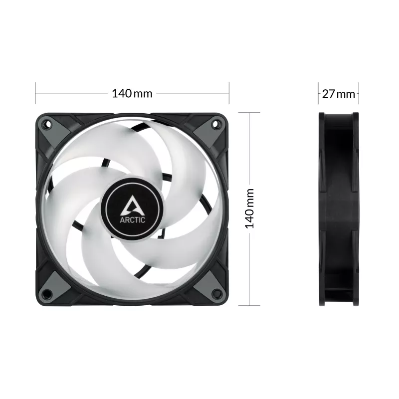 ARCTIC P14 PWM PST A-RGB 0dB - daļēji pasīvs 140 mm ventilators ar digitālo A-RGB